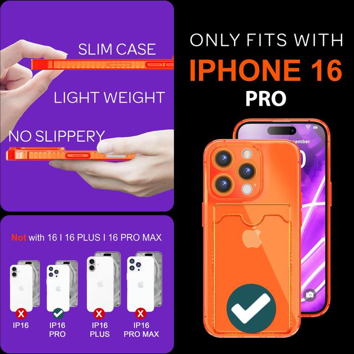 Produktbild Nalia Klar Transparente Neon Silikon Hülle Kartenhalter (Apple iPhone 16 Pro)