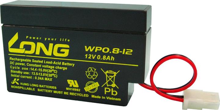 Produktbild Kung Long WP0.8-12 Blei-Vlies-Akku, 12Volt, 0,8Ah mit AMP Stecker (12 V, 0.80 Ah)