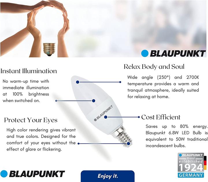 Produktbild Blaupunkt LED E14 Glühbirne - Kerze - 7W - Warmweiss 2700K - Led Lampen - 4-er Pack (E14, 7 W, 640 lm, 4 x, F)