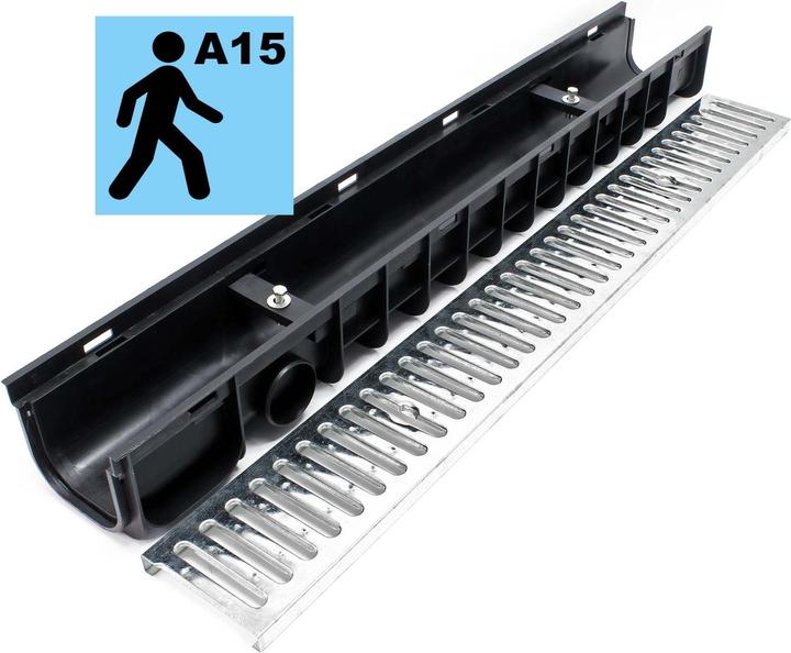 Produktbild Wiltec Entwässerungsrinne 3x1mm Abdeckrost 1,5t verzinkt Ablaufrinne Abwasserrinne