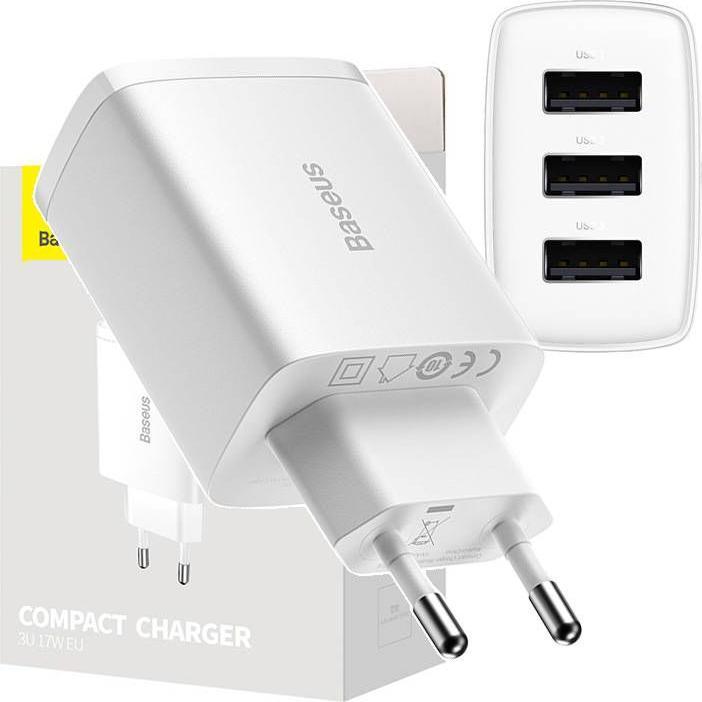 Image du produit Baseus Compact Charger 3U 17W EU Blanc (17 W)