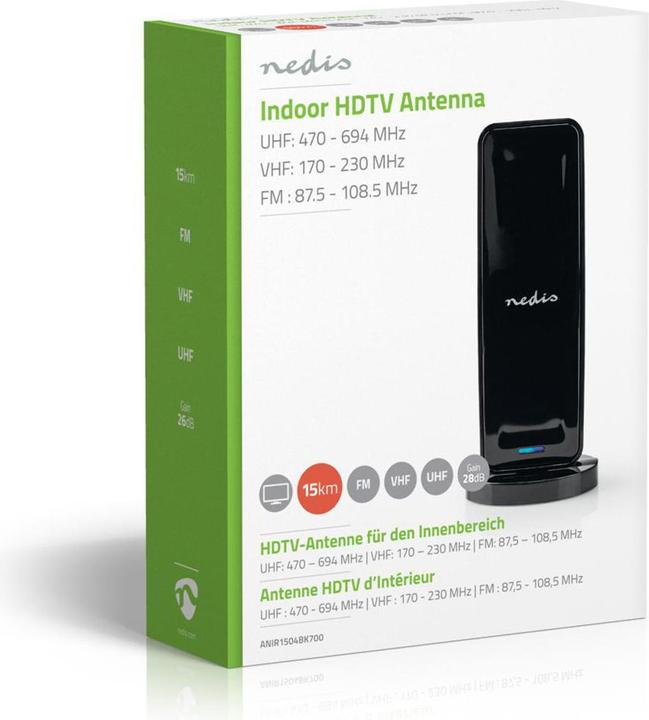 Produktbild Nedis Innenantenne Aktiv FM/UHF/VHF Empfangsbereich: 0-15 km LTE700 Verstärkung dBi (bei Antennenkab (Zimmerantenne, 28 dB, LTE, UKW / MW / LW)