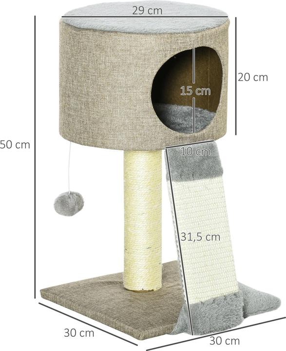 Produktbild PawHut Kratzbaum mit Katzenkasten (50 cm, Grau)