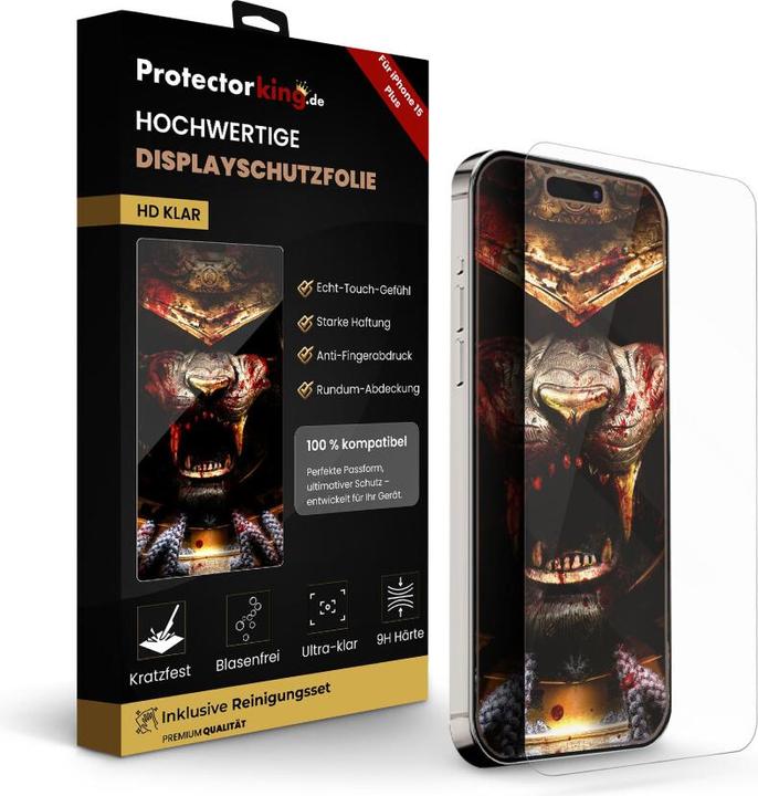 Produktbild Protectorking 2x echtes Tempered 9H Panzerhartglas 3D KLAR (2 Stück, Apple iPhone 15 Plus)