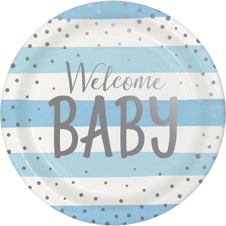 Produktbild Creative Party Pappteller Blau & Silber Welcome Baby (8 x)