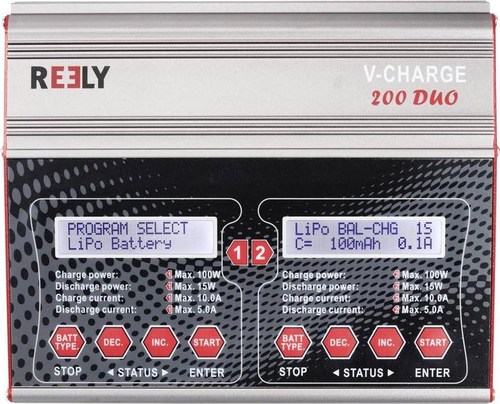 Actual product image Reely V-Charge 200 Duo model making multifunction charger 12 V, 230 V 10 A NiMH