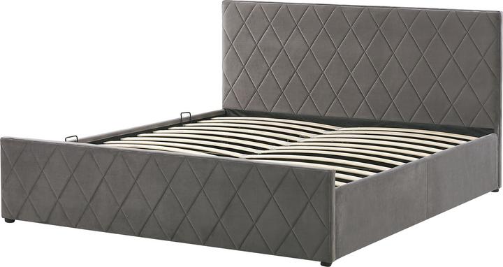 Produktbild Beliani Bett Samtstoff grau Lattenrost Bettkasten hochklappbar 180 x 200 cm ROCHEFORT (180 x 200 cm)