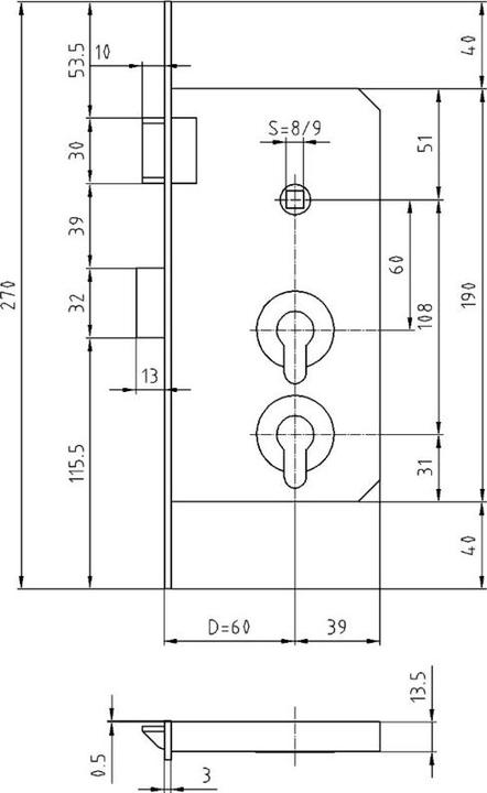 Actual product image Glutz Einsteckschloss 1204 PZ/PZ D30 DIN re (Mortise lock)
