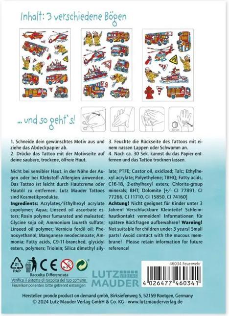 Produktbild Lutz Mauder TapirElla Tattoo-Set A6, Feuerwehr