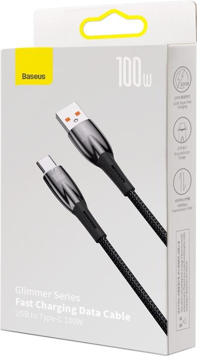 Image du produit Baseus Câble USB pour USB-C Glimmer Series, 100W, 1m (Noir) (1 m, USB 2.0, 100 W)