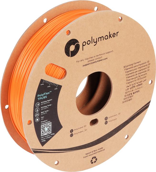 Produktbild Polymaker PD01006 PolyFlex TPU-95A Filament TPU flexibel 1.75 mm 750 g Orange 1 (TPU, 1.75 mm, 750 g, Orange)