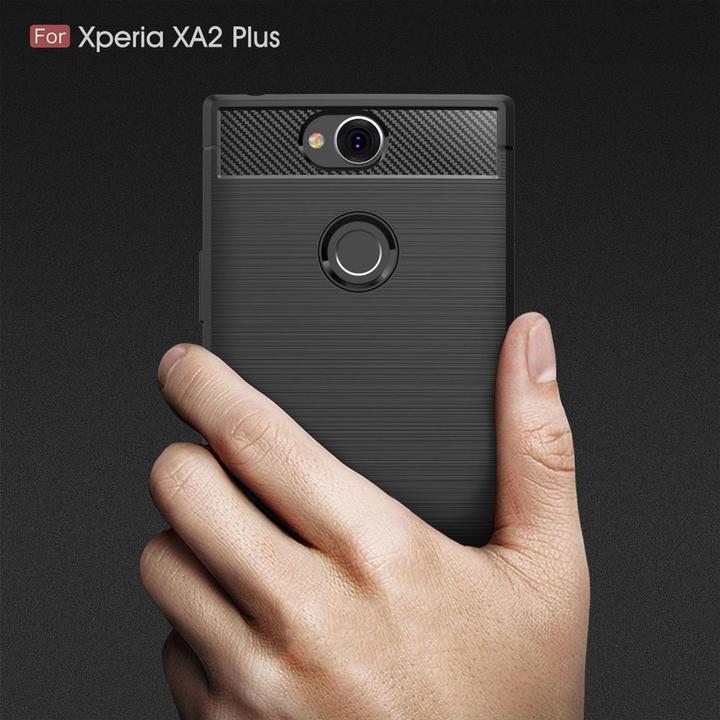 Produktbild König Design Hülle Handy Schutz für Sony Xperia XA2 Plus Case Cover Bumper Carbon Optik Grau (Xperia XA2 Plus)