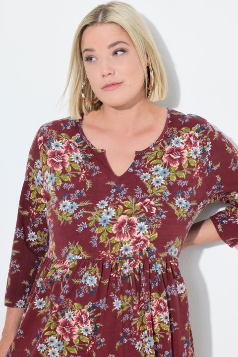 Produktbild Ulla Popken Jersey-Maxikleid, Blüten, A-Linie, Tunika-Ausschnitt, 3/4-Arm (42, 44)