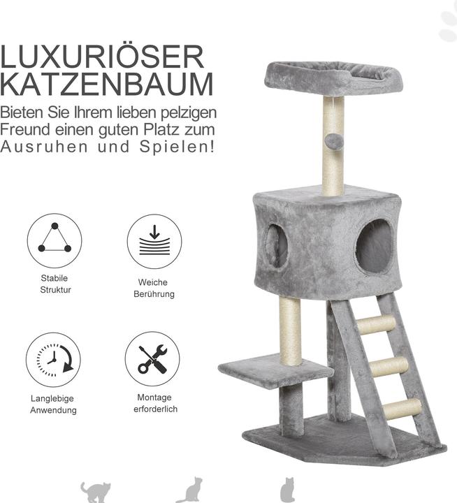 Produktbild PawHut Katzenbaum mit Katzenhöhle (120 cm, Hellgrau)