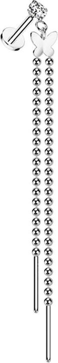 Star Piercing Micro Labret Innengewinde silber Kristall silber gefasst Anhänger Schmetterling Kugelkette (Chirurgenstahl 316L)
