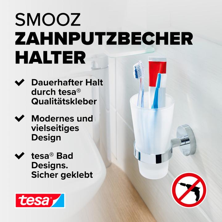 Produktbild tesa SMOOZ Zahnputzbecher inkl. Klebelösung ohne Bohren (8.5 x 13.5 x 15.5 cm)