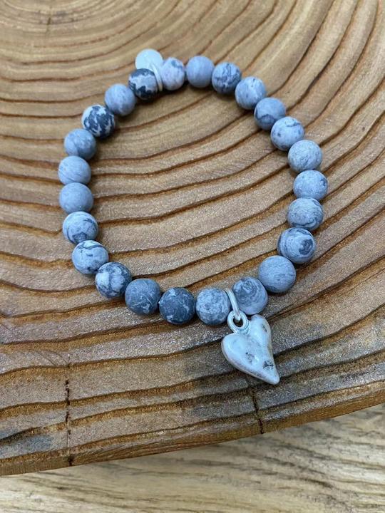 Produktbild Andreani Armband aus echtem Picasso Jaspis mit Herzanhänger (80 cm, Grau)