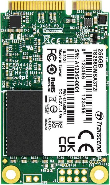 Image du produit Transcend Disque dur interne 256 Go 6,35 cm (2,5 pouces) SATA III TS256GMSA372I (256 Go, mSATA)