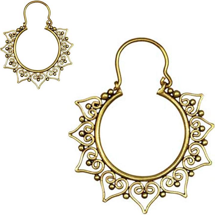 Star Piercing Ohrring vergoldet filigrane Herzen mit Kugeln (Messing)