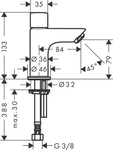Produktbild hansgrohe Logis Standventil, für Kaltwasser, ComfortZone80, ohne Ablaufgarnitur, Ausladung 84mm