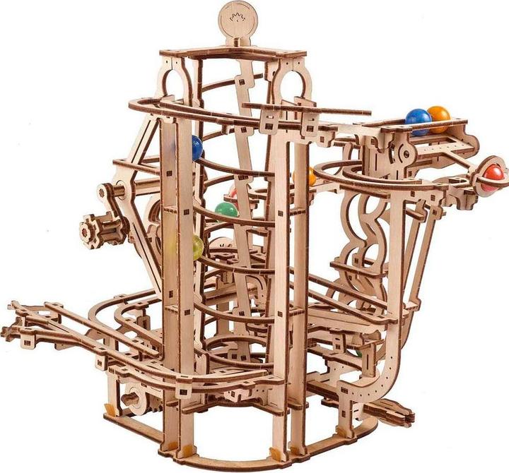 Actual product image Ugears 70177 - Model kit marble run with spiral lift, 266 components, 3D wooden puzzle