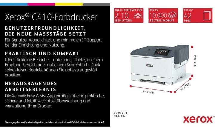 Productafbeelding Xerox C410 A4 40 ppm duplexprinter PS3 P (Laser, Kleur)