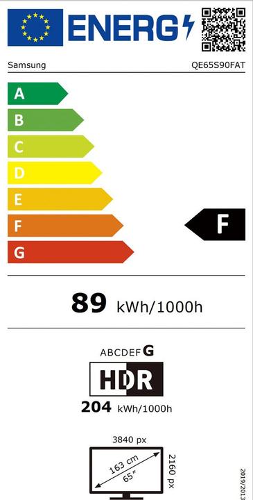 Energie-Label Samsung QE65S90F (65", S90F, OLED, 4K, 2025)