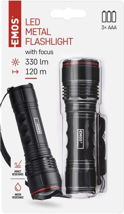 Produktbild Emos LED Metall-Taschenlampe, 330 lm, 3× AAA, FOKUS (12.80 cm, 330 lm)