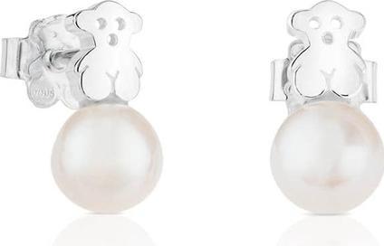 Tous Silver small earrings with bear and real pearl 615270135