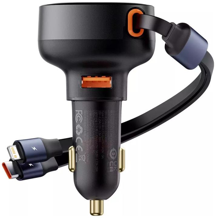 Image du produit Baseus Chargeur de voiture Enjoyment USB avec câble USB-C et Lightning 60W (noir)