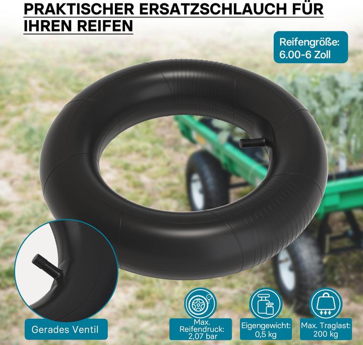 Image du produit Wiltec Chambre à air pour pneu de tracteur à pelouse 15x6.00-6 avec valve droite roue tondeuse à gazon (Tondeuse à gazon)