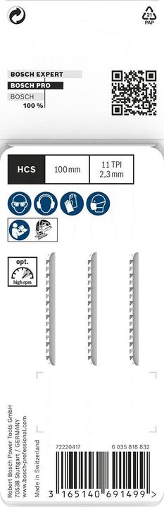 Actual product image Bosch Professional Zubehör PRO Plastics PVC clean T102H Jigsaw blade, 100 mm, 3 pcs.