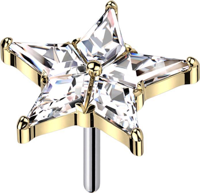 Star Piercing Threadless Stern vergoldet Kristalle silber (ohne Messing, Titan G23)