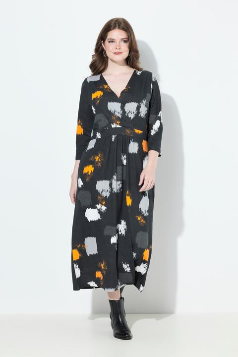 Produktbild Ulla Popken Maxikleid, grafischer Druck, V-Ausschnitt, 3/4-Arm (50, 52)