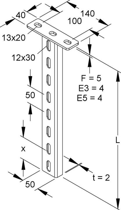 Image du produit Niedax NIE HUF 50/800 E3 Manche de suspension Profilé en U 50x22x800mm Acier inoxydable