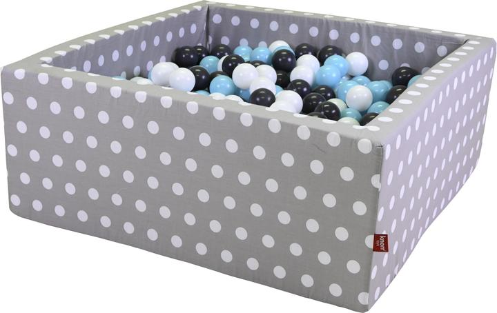 Knorrtoys Palla da biliardo morbida quadrata - "Puntini bianchi grigi" - 100 palline crema/grigio/blu chiaro