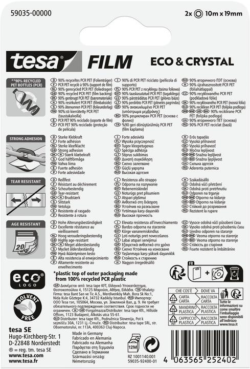 Image du produit tesa tesafilm® ECO & CRYSTAL film adhésif 2 rouleaux de 10m:19mm (19 mm)