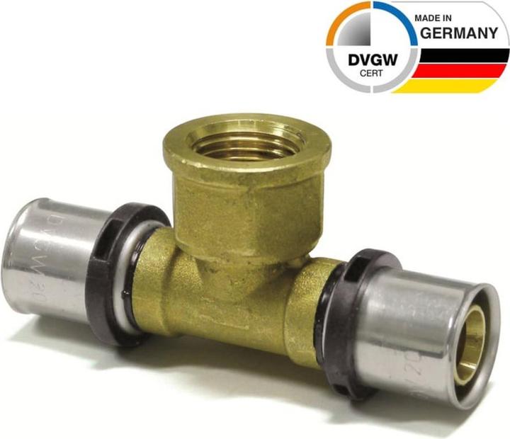Actual product image Sanpro Pressfitting T-piece female thread TH contour, size 32x3, thread 1/2" (Press connection)