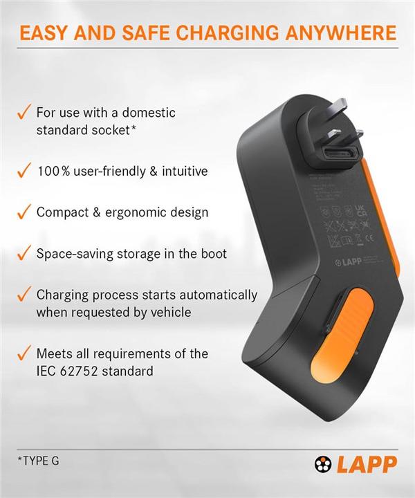 Image du produit Lapp Mobility Chargeur Mobility Dock pour véhicule électrique, type UK (Type 2, 2.30 kW, 10 A, BS 1363)