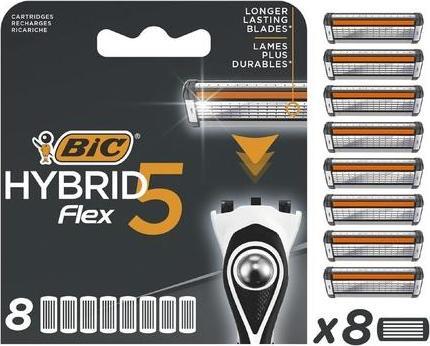 Actual product image Bic Hybrid 5 Flex Men's Razor Refills with 5 Moveable Nano-Tech Titanium Blades 8 Cartridges Black/W (8 x)