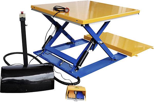 eurokraft basic Low profile lift table, G shaped, max. load 1200 kg, foot operated control unit.