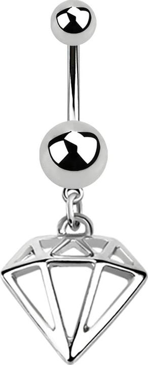Star Piercing Banane silber mit Anhänger Diamant (ohne Messing, Chirurgenstahl 316L)