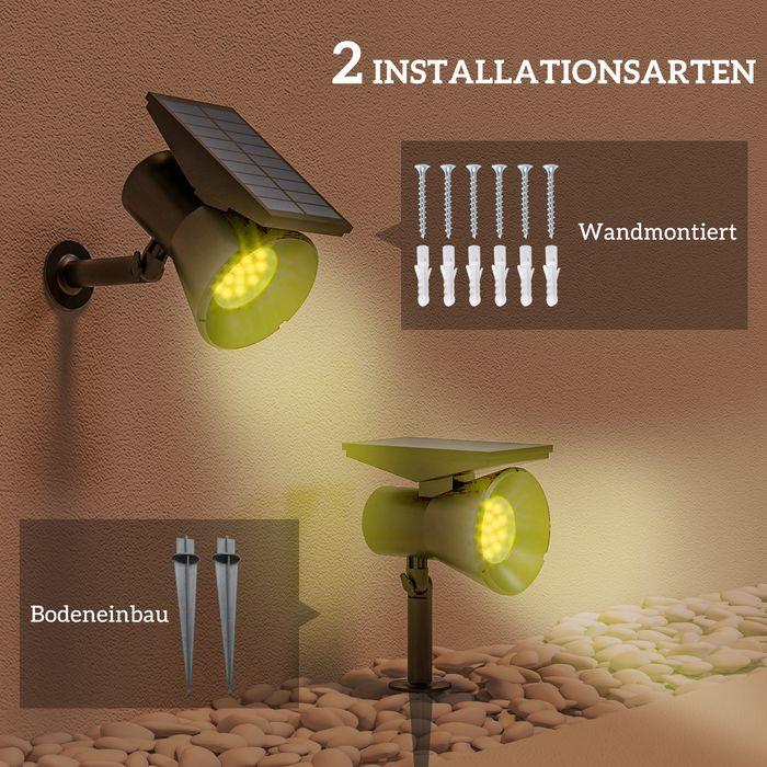 Produktbild Swisshandel24 Solarleuchten, 2 Stück Solarlampen, 2 Lichtfarben, Boden-/Wandmontage, IP54 Wasserdicht, Schwarz (IP54)
