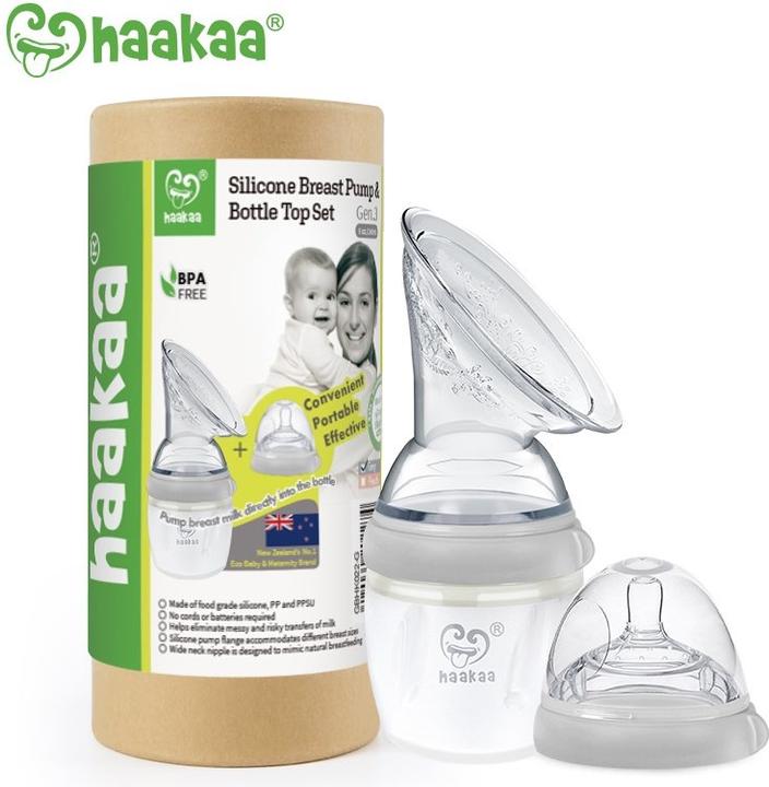 Actual product image Haakaa Generation 3 Breast Pump + Baby Bottle Top Set 160ml - Grey