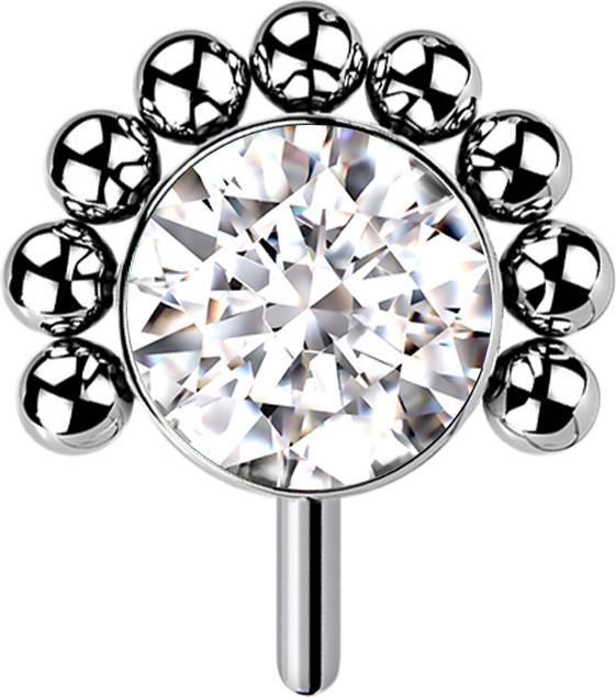 Star Piercing Threadless silber front Kugelhalbblume Kristall silber (ohne Messing, Titan G23)
