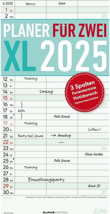 Nährwerte und Zutaten Alpha Edition Planer für 2 XL (22 x 45 cm, Kein Einband, Deutsch)