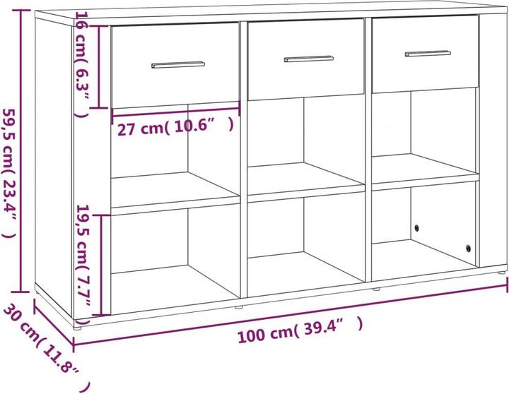 Produktbild VidaXL Sideboard Weiss 100x30x59,5 cm Holzwerkstoff,Farbe (100 x 30 x 59.5 cm)