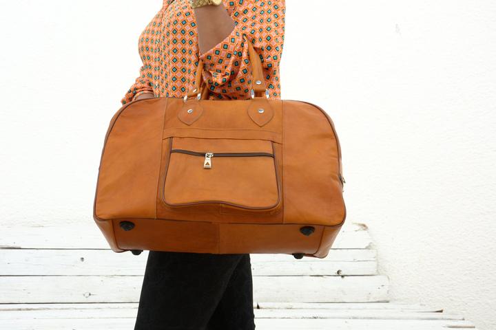 Immagine prodotto Only-Bags.Store Borsa da viaggio in pelle color cammello per uomo e donna, borsa da viaggio Weekender Overnight