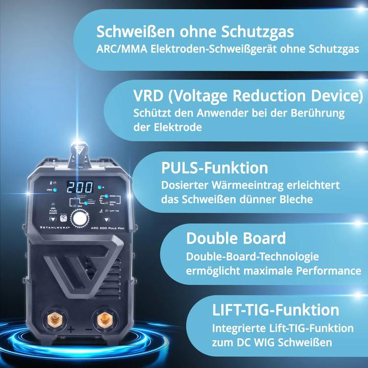Produktbild Stahlwerk Schweissgerät ARC 200 Puls Pro MMA E Hand Lift TIG Pulsfunktion 200 A