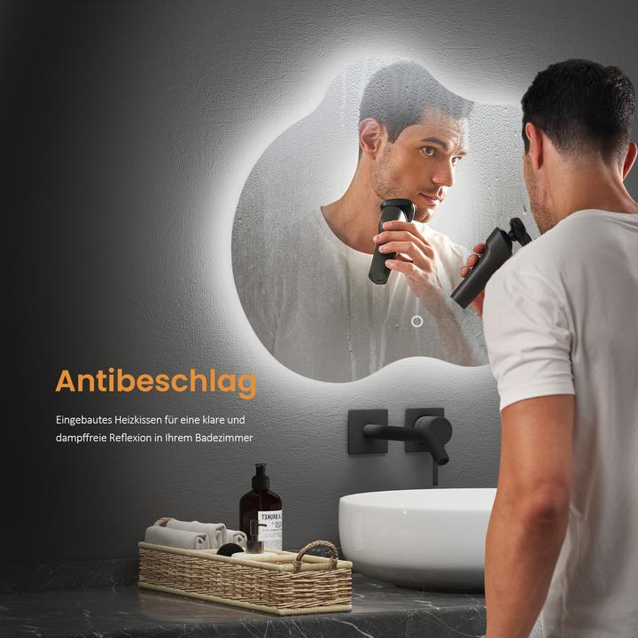 Produktbild Emke Badspiegel mit Beleuchtung 60*50cm,Beschlagfrei, 3 Farbtemperaturen(3000K-6500K) und dimmbaren